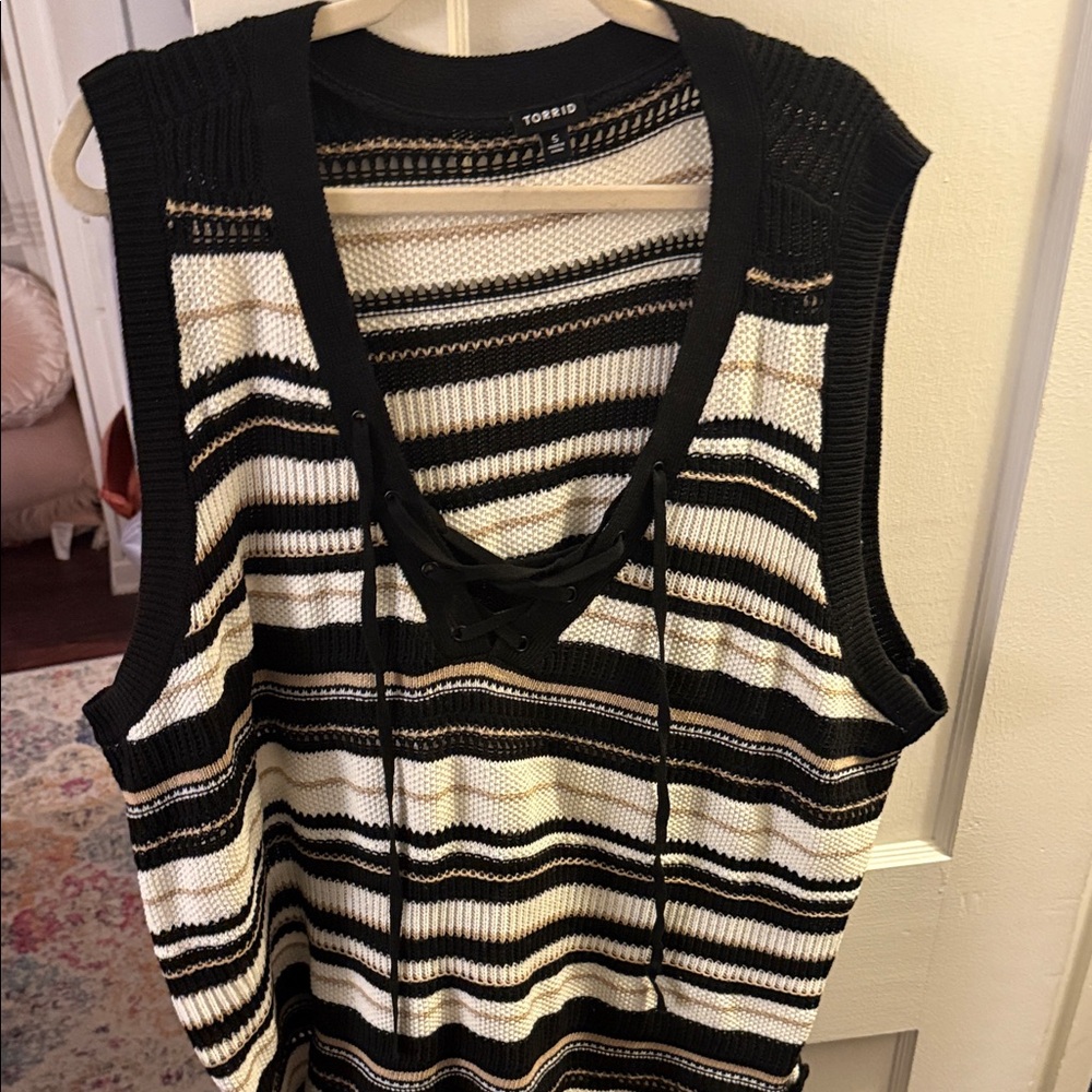 Torrid Black and Cream Striped Tank Top